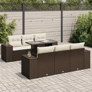 7-delige Loungeset met kussens poly rattan bruin 7-delige Loungeset met kussens poly rattan bruin