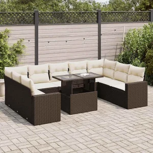 10-delige Loungeset met kussens poly rattan bruin 10-delige Loungeset met kussens poly rattan bruin