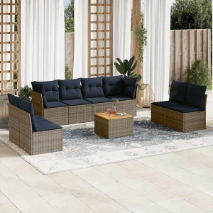 9-delige Loungeset met kussens poly rattan grijs 9-delige Loungeset met kussens poly rattan grijs