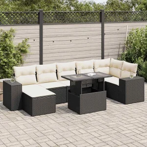 8-delige Loungeset met kussens poly rattan zwart 8-delige Loungeset met kussens poly rattan zwart
