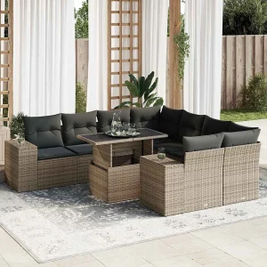 9-delige Loungeset met kussens poly rattan grijs 9-delige Loungeset met kussens poly rattan grijs