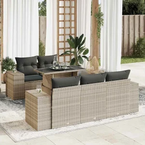 6-delige Loungeset met kussens poly rattan lichtgrijs 6-delige Loungeset met kussens poly rattan lichtgrijs