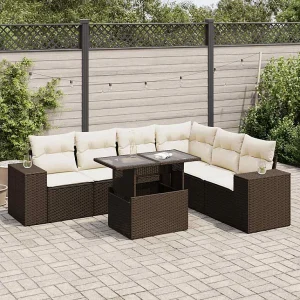 7-delige Loungeset met kussens poly rattan bruin 7-delige Loungeset met kussens poly rattan bruin