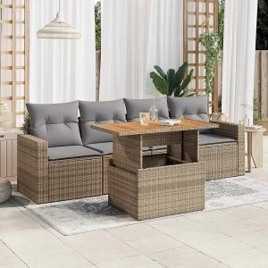 5-delige Loungeset met kussens poly rattan beige 5-delige Loungeset met kussens poly rattan beige