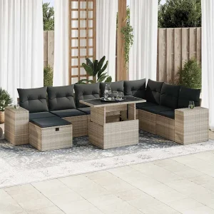 9-delige Loungeset met kussens poly rattan lichtgrijs 9-delige Loungeset met kussens poly rattan lichtgrijs