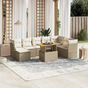 9-delige Loungeset met kussens poly rattan beige 9-delige Loungeset met kussens poly rattan beige