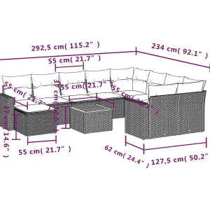 11-delige Loungeset met kussens poly rattan zwart