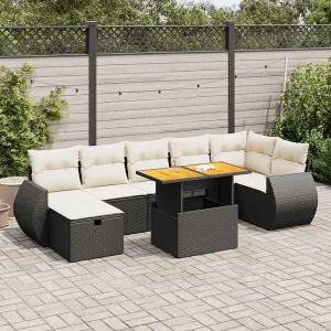5-delige Loungeset met kussens poly rattan acacia zwart 5-delige Loungeset met kussens poly rattan acacia zwart
