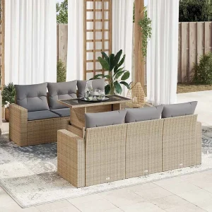 7-delige Loungeset met kussens poly rattan beige 7-delige Loungeset met kussens poly rattan beige