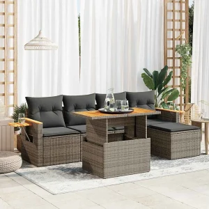 6-delige Loungeset met kussens poly rattan acacia grijs 6-delige Loungeset met kussens poly rattan acacia grijs