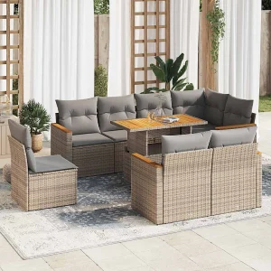 9-delige Loungeset met kussens poly rattan acacia beige 9-delige Loungeset met kussens poly rattan acacia beige