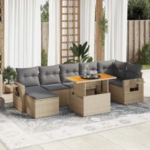 8-delige Loungeset met kussens poly rattan beige 8-delige Loungeset met kussens poly rattan beige