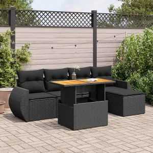 6-delige Loungeset met kussens poly rattan zwart 6-delige Loungeset met kussens poly rattan zwart