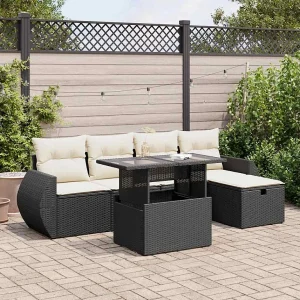 6-delige Loungeset met kussens poly rattan zwart 6-delige Loungeset met kussens poly rattan zwart