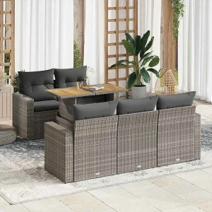 6-delige Loungeset met kussens poly rattan grijs 6-delige Loungeset met kussens poly rattan grijs
