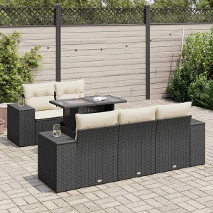 6-delige Loungeset met kussens poly rattan zwart 6-delige Loungeset met kussens poly rattan zwart