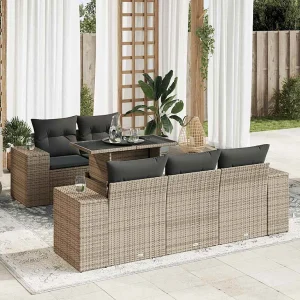 6-delige Loungeset met kussens poly rattan grijs 6-delige Loungeset met kussens poly rattan grijs