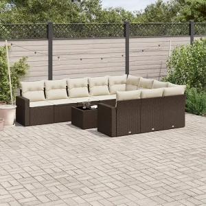 11-delige Loungeset met kussens poly rattan bruin 11-delige Loungeset met kussens poly rattan bruin