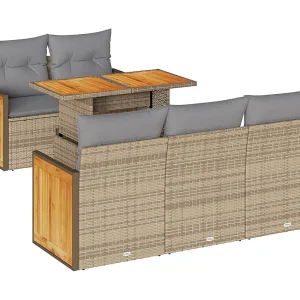 6-delige Loungeset met kussens poly rattan acacia beige 6-delige Loungeset met kussens poly rattan acacia beige