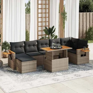 8-delige Loungeset met kussens poly rattan acacia grijs 8-delige Loungeset met kussens poly rattan acacia grijs