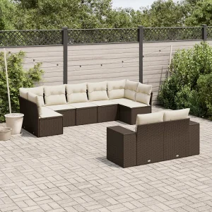 9-delige Loungeset met kussens poly rattan bruin 9-delige Loungeset met kussens poly rattan bruin