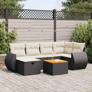 7-delige Loungeset met kussens poly rattan zwart 7-delige Loungeset met kussens poly rattan zwart
