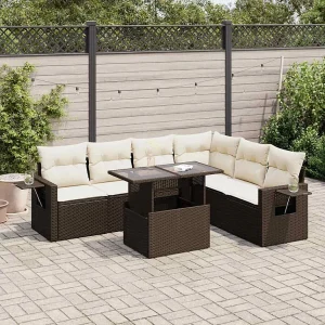 7-delige Loungeset met kussens poly rattan bruin 7-delige Loungeset met kussens poly rattan bruin