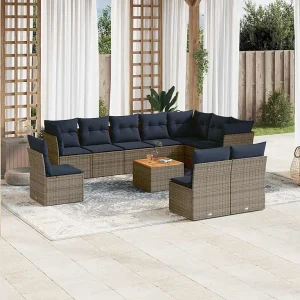11-delige Loungeset met kussens poly rattan grijs 11-delige Loungeset met kussens poly rattan grijs