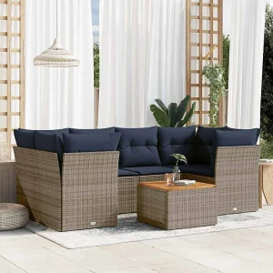 7-delige Loungeset met kussens poly rattan grijs 7-delige Loungeset met kussens poly rattan grijs