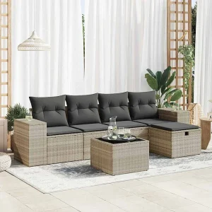 6-delige Loungeset met kussens poly rattan lichtgrijs 6-delige Loungeset met kussens poly rattan lichtgrijs