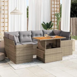 7-delige Loungeset met kussens poly rattan beige 7-delige Loungeset met kussens poly rattan beige