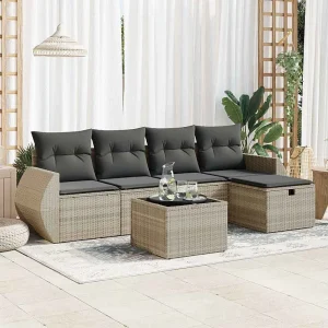 6-delige Loungeset met kussens poly rattan lichtgrijs 6-delige Loungeset met kussens poly rattan lichtgrijs