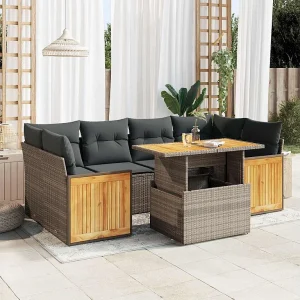 7-delige Loungeset met kussens poly rattan acacia grijs 7-delige Loungeset met kussens poly rattan acacia grijs