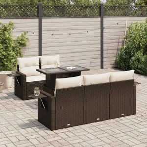 6-delige Loungeset met kussens poly rattan bruin 6-delige Loungeset met kussens poly rattan bruin