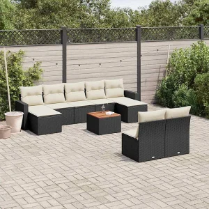 10-delige Loungeset met kussens poly rattan zwart 10-delige Loungeset met kussens poly rattan zwart