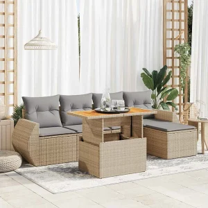 6-delige Loungeset met kussens poly rattan beige 6-delige Loungeset met kussens poly rattan beige