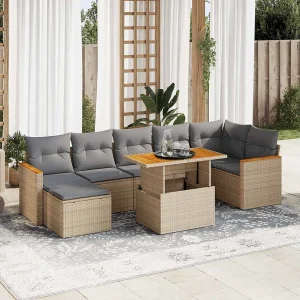 8-delige Loungeset met kussens poly rattan acacia beige 8-delige Loungeset met kussens poly rattan acacia beige
