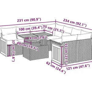 9-delige Loungeset met kussens poly rattan acacia grijs 9-delige Loungeset met kussens poly rattan acacia grijs