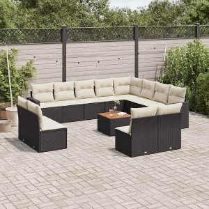 13-delige Loungeset met kussens poly rattan zwart 13-delige Loungeset met kussens poly rattan zwart