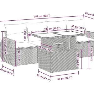 5-delige Loungeset met kussens poly rattan bruin 5-delige Loungeset met kussens poly rattan bruin