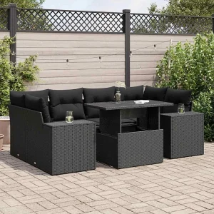 7-delige Loungeset met kussens poly rattan zwart 7-delige Loungeset met kussens poly rattan zwart
