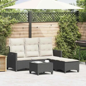 3-delige Tuinbankstel met kussens L-vormig poly rattan zwart 3-delige Tuinbankstel met kussens L-vormig poly rattan zwart