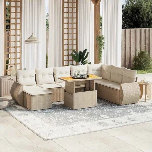9-delige Loungeset met kussens poly rattan beige 9-delige Loungeset met kussens poly rattan beige