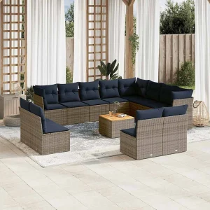 13-delige Loungeset met kussens poly rattan grijs 13-delige Loungeset met kussens poly rattan grijs
