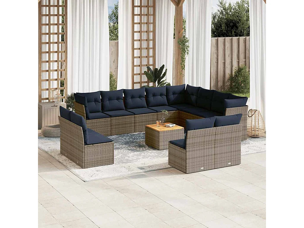13-delige Loungeset met kussens poly rattan grijs
