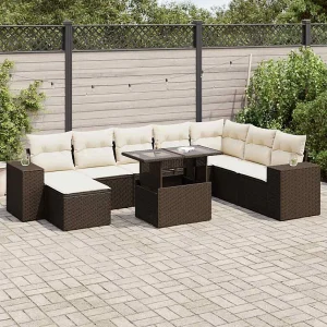 9-delige Loungeset met kussens poly rattan bruin 9-delige Loungeset met kussens poly rattan bruin