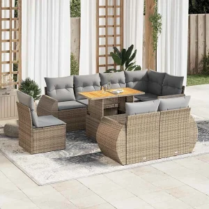 9-delige Loungeset met kussens poly rattan beige 9-delige Loungeset met kussens poly rattan beige