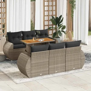 7-delige Loungeset met kussens poly rattan grijs 7-delige Loungeset met kussens poly rattan grijs