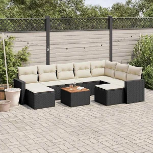 10-delige Loungeset met kussens poly rattan zwart 10-delige Loungeset met kussens poly rattan zwart