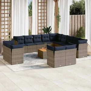 14-delige Loungeset met kussens poly rattan grijs 14-delige Loungeset met kussens poly rattan grijs